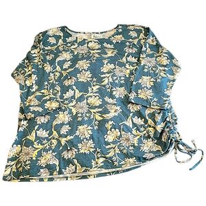 Cato Womens Size 18/20 Floral Print Women's Top - Teal and Gold 3/4 Sleeve